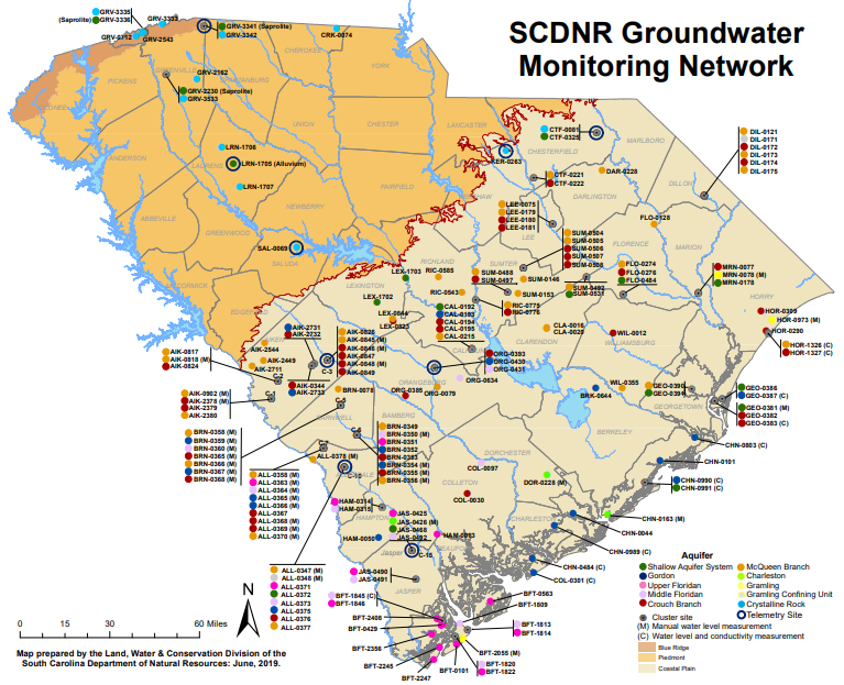 SCDNR Groundwater Monitoring Network Map